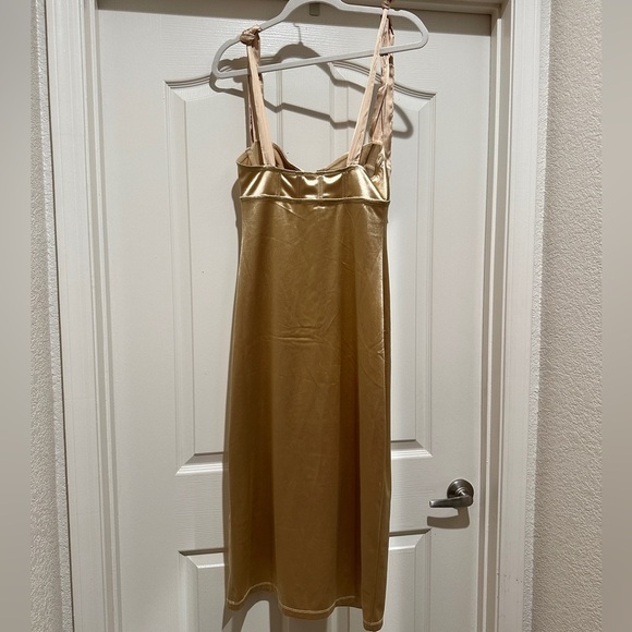 Free People Casino Got Glam Tie Strap Gold Satin Midi Dress - Picture 8 of 11